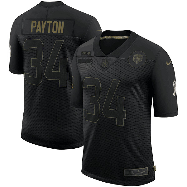 Men's Chicago Bears #34 Walter Payton 2020 Black Salute To Service Limited Stitched NFL Jersey